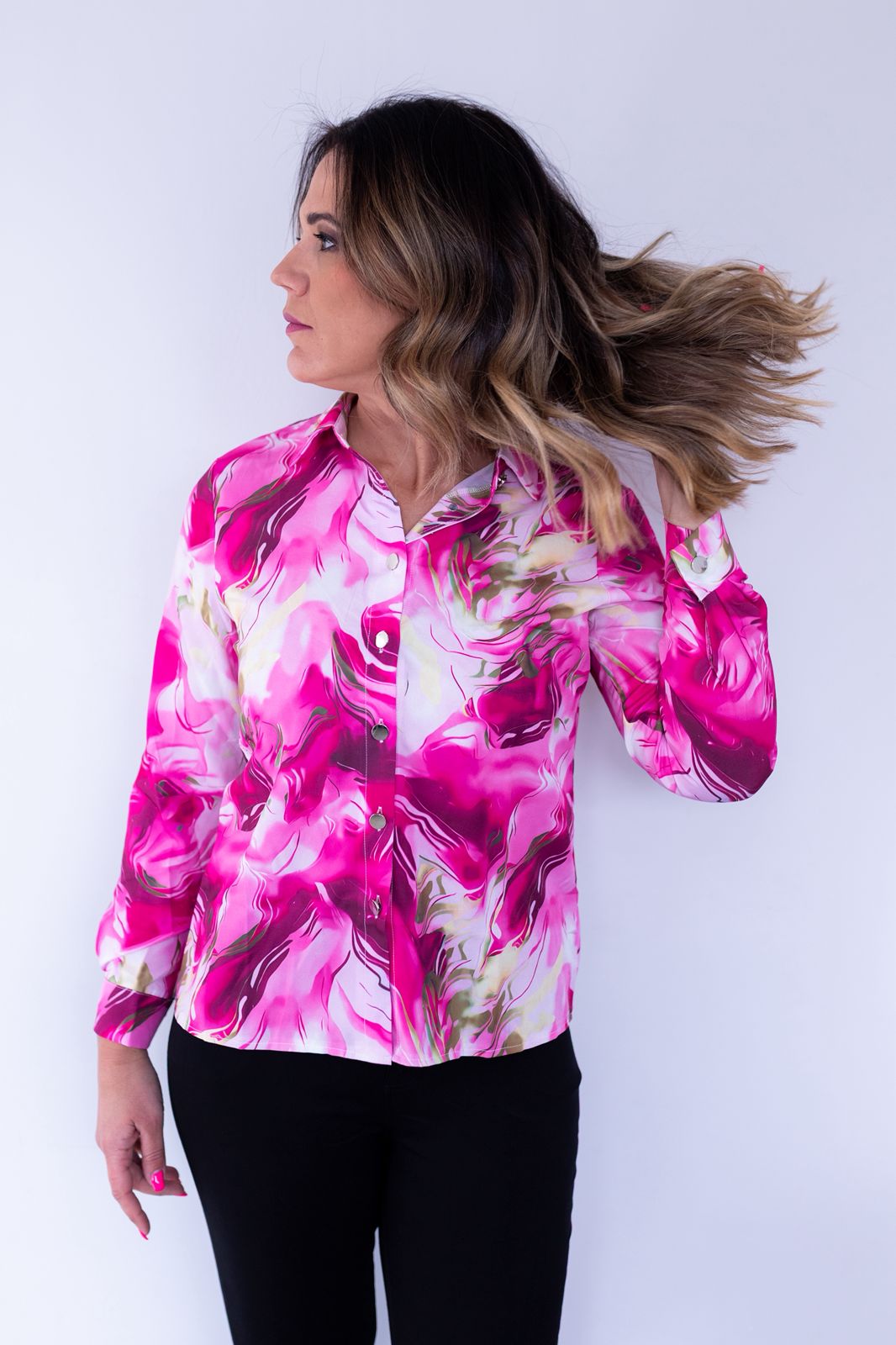 Pink Marble Long Sleeve Blouse