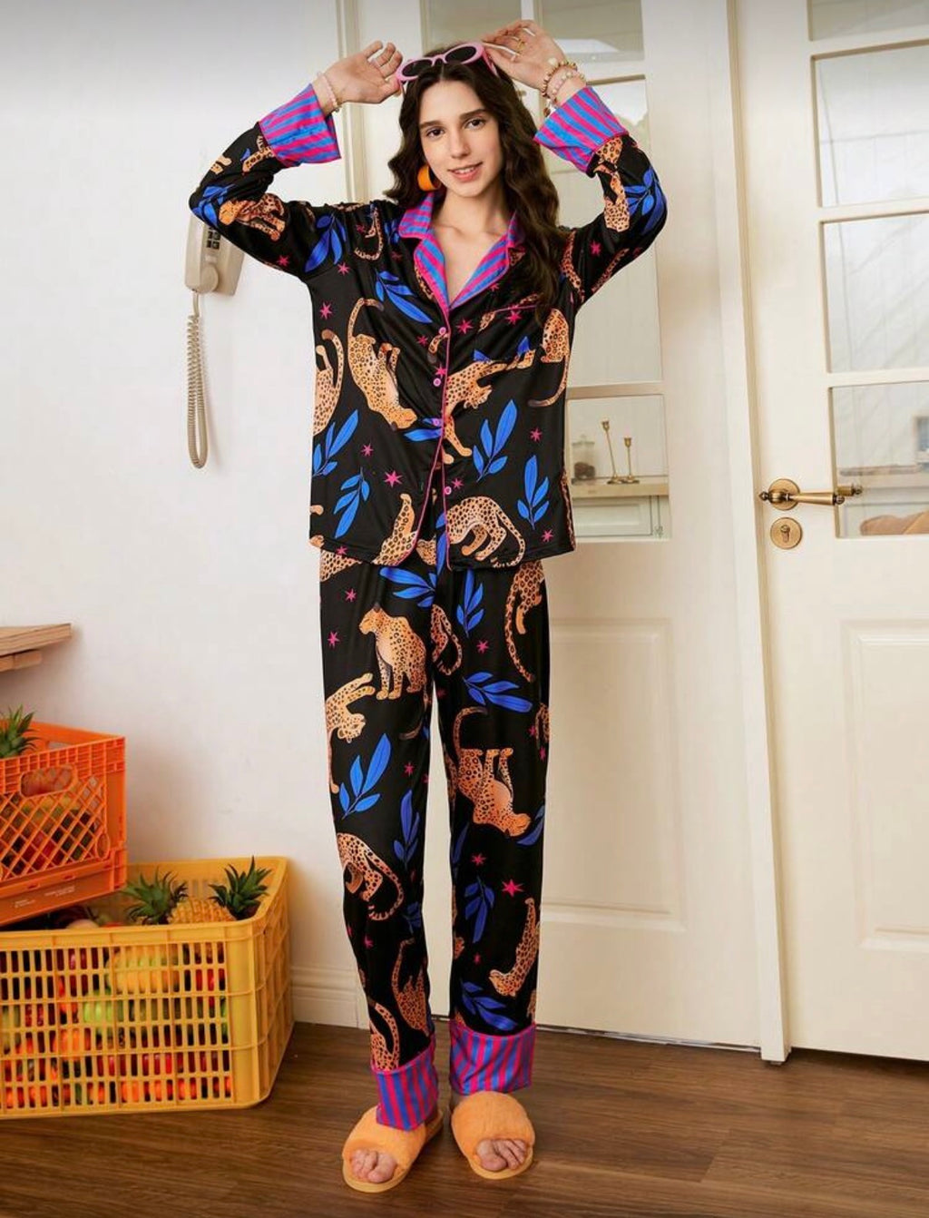 Leopard Print Long Sleeve Pajama Set