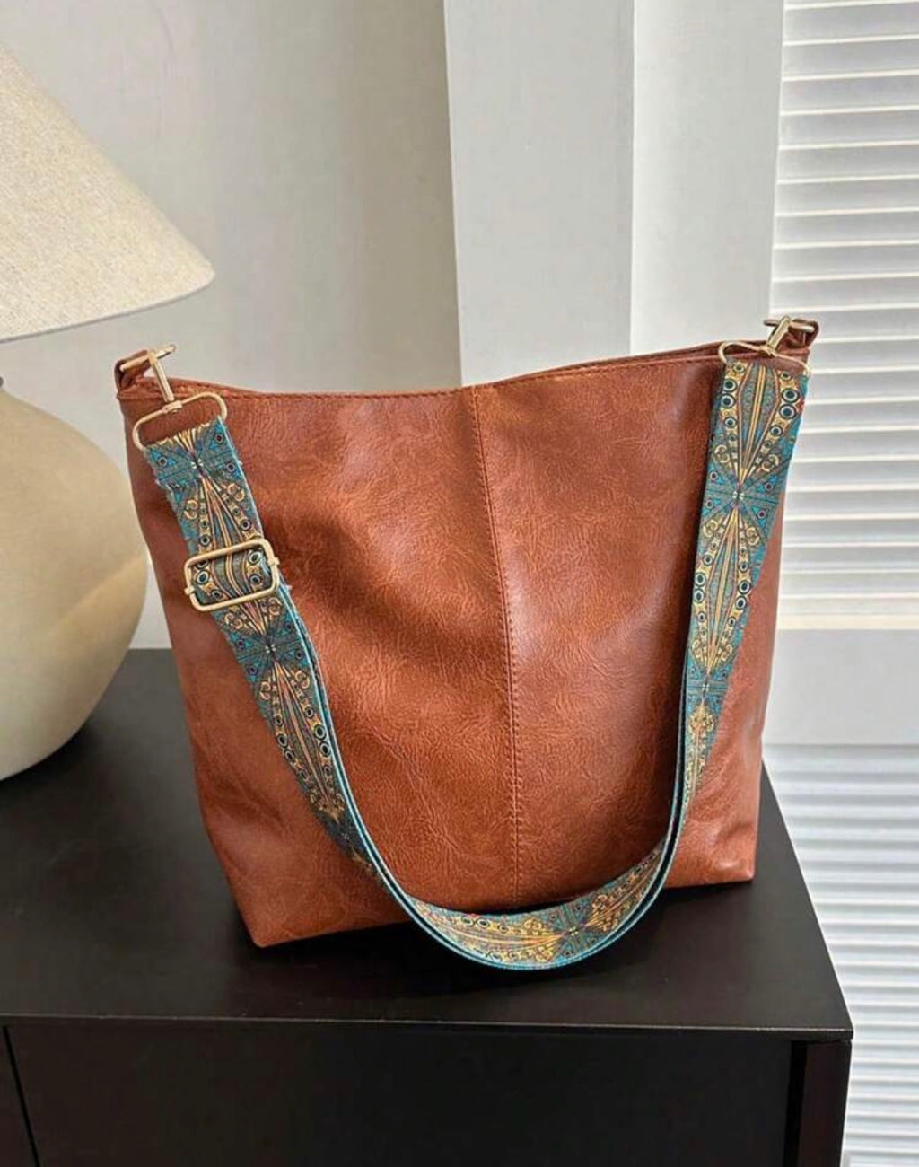 Brown Boho Strap Slouch Tote Bag Set