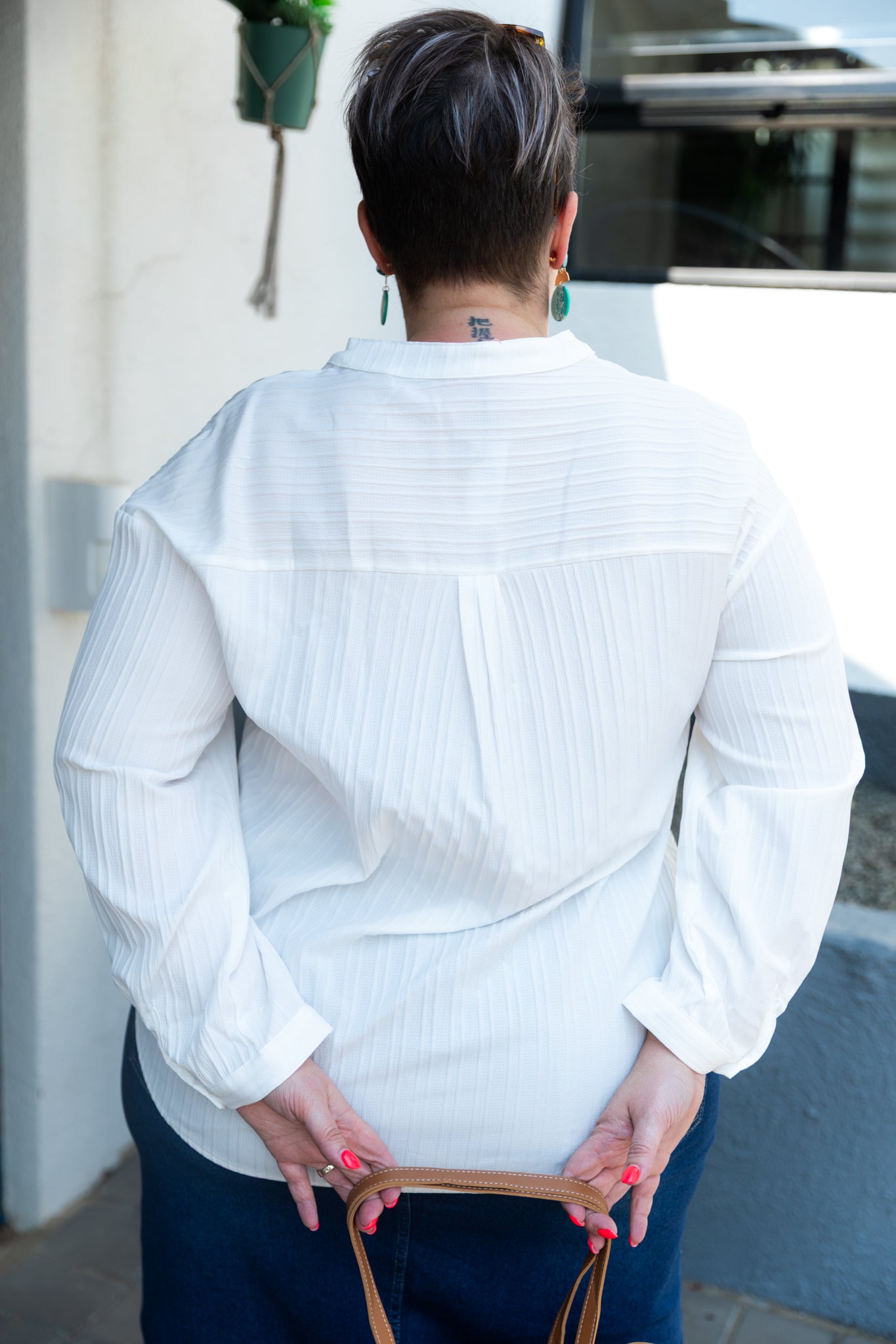 Curve White Textured High-Low Blouse