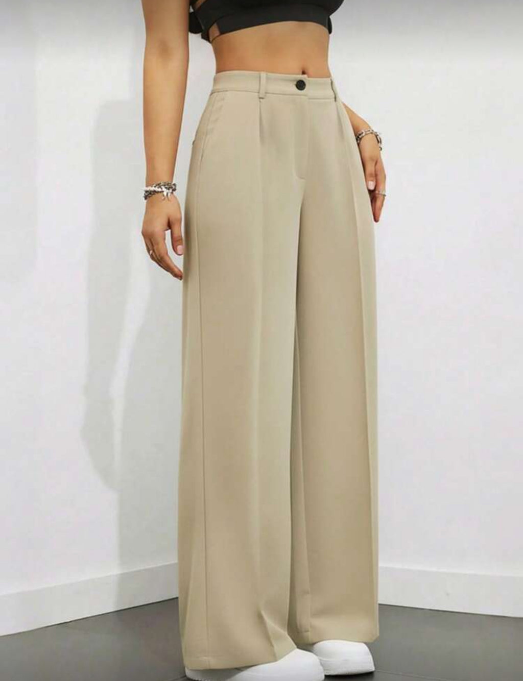 Beige High Waisted Lose Fitted Trousers
