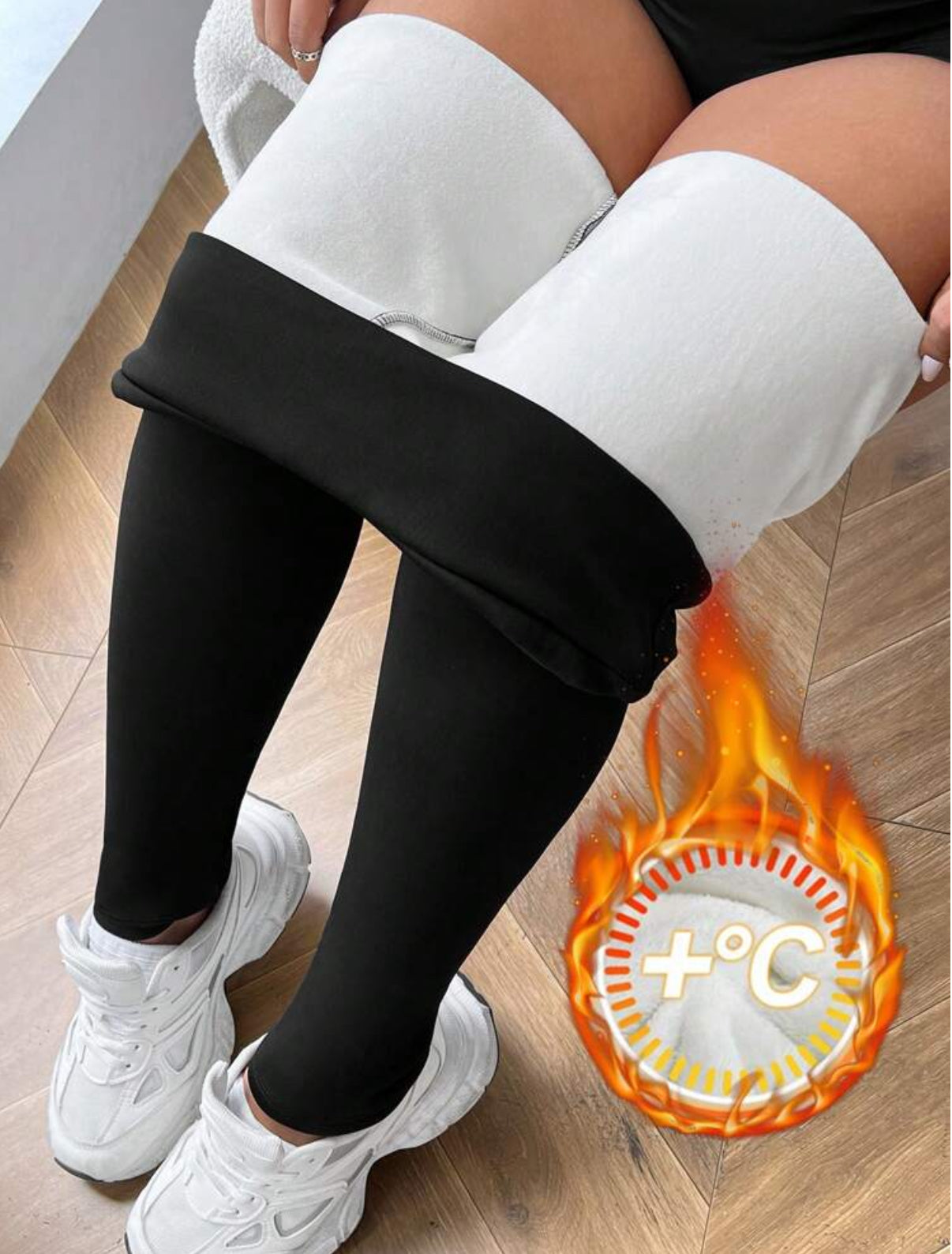 Black Plus Size Women's High Waist Thick Warm Thermal Leggings