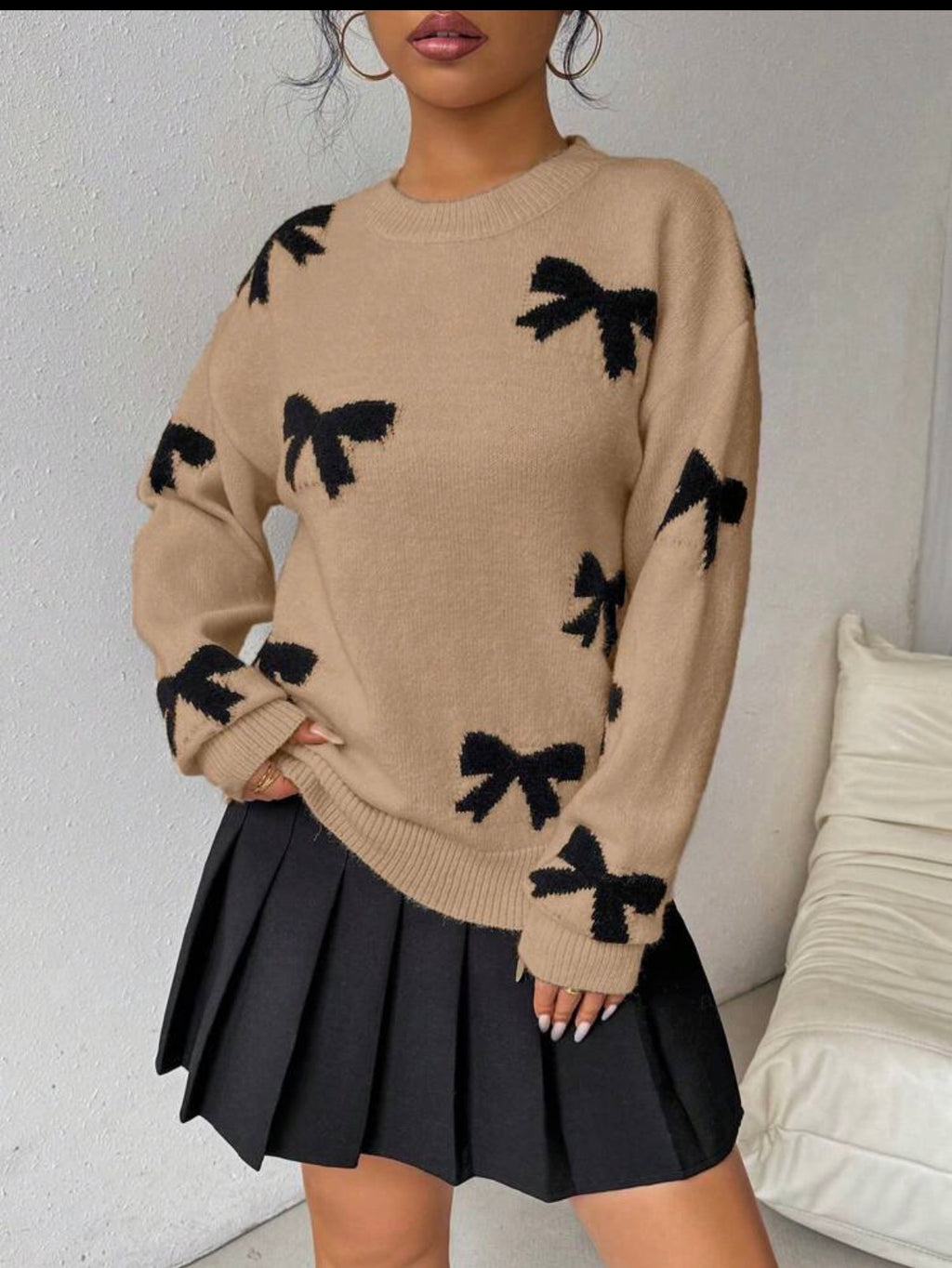 Beige and Black Comfortable Soft Knit Jersey