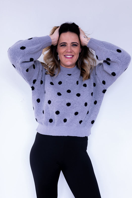 Grey Polka Dot Knit Sweater by EMERY ROSE