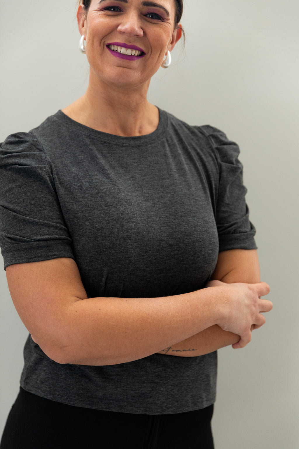 Charcoal Puff Sleeve Tee