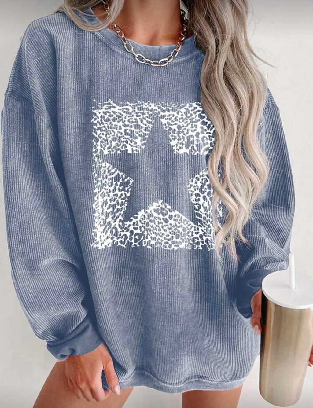 Leopard Star Sweatshirt – Dusty Blue