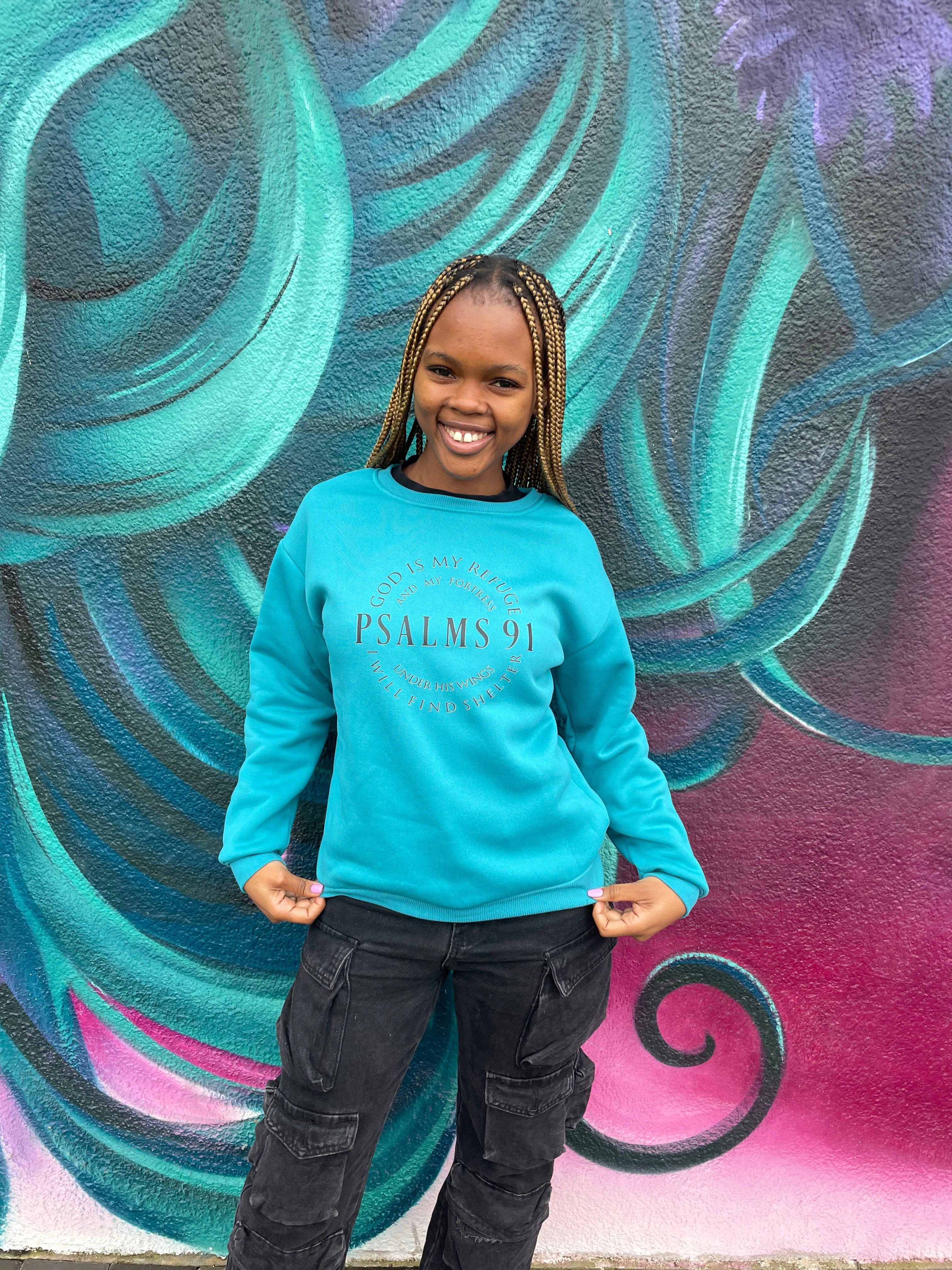 Teal Psalms 91 Declaration Thermal Lined Pullover
