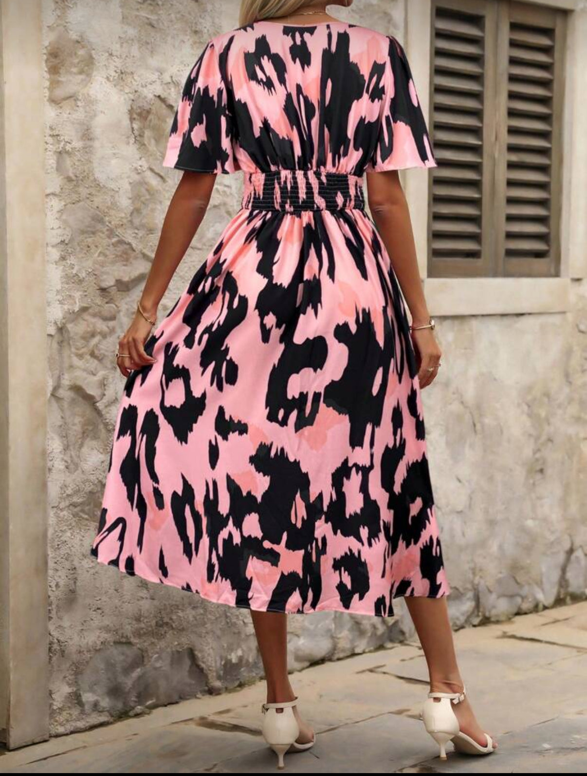 Pink and Black Tie Dye Dress with Sleeves
