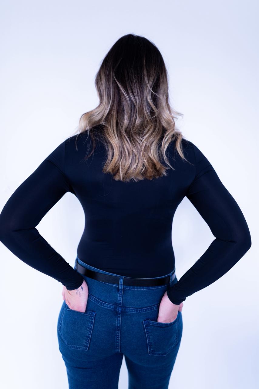 Black Solid Form Fitting Bodysuit