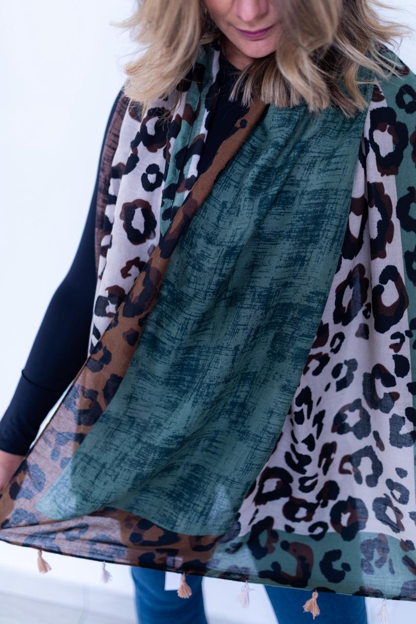 Leopard and Green Scarf