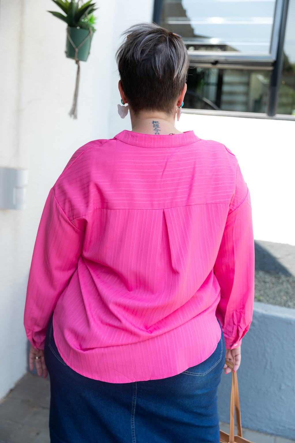 Curve Hot Pink Textured High-Low Blouse
