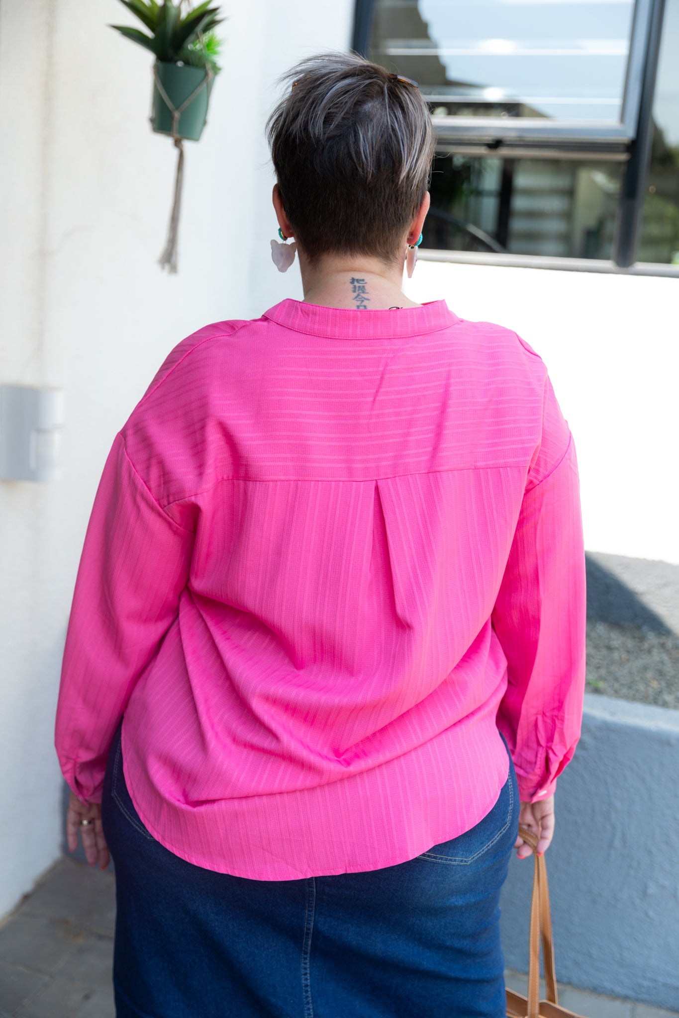 Curve Hot Pink Textured High-Low Blouse