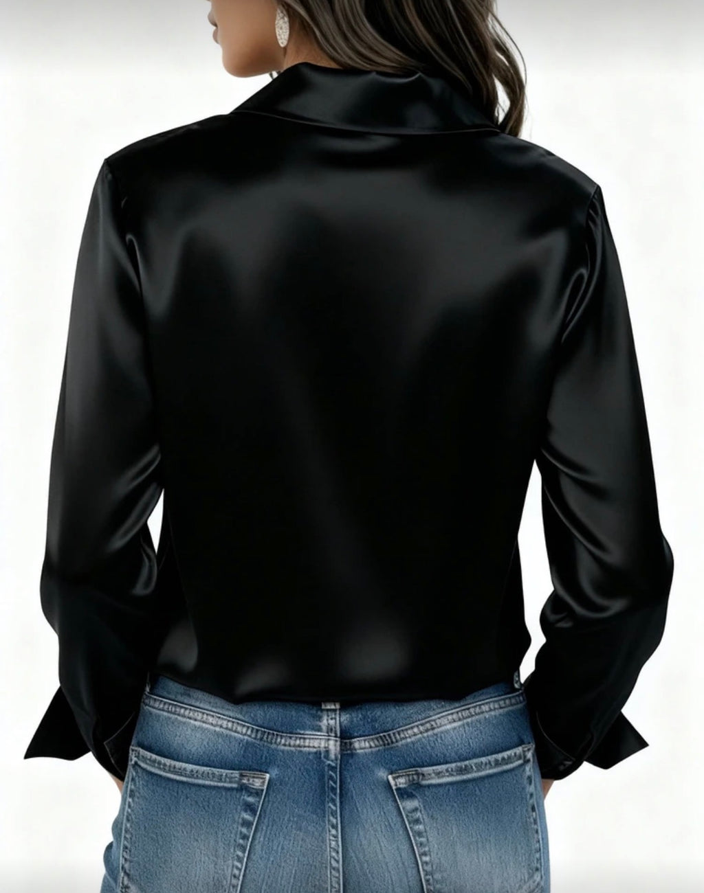 Luxe Black Satin Button-On Blouse
