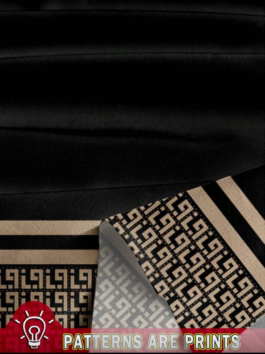 Sleeved Black Dress with Beige Pattern Detail