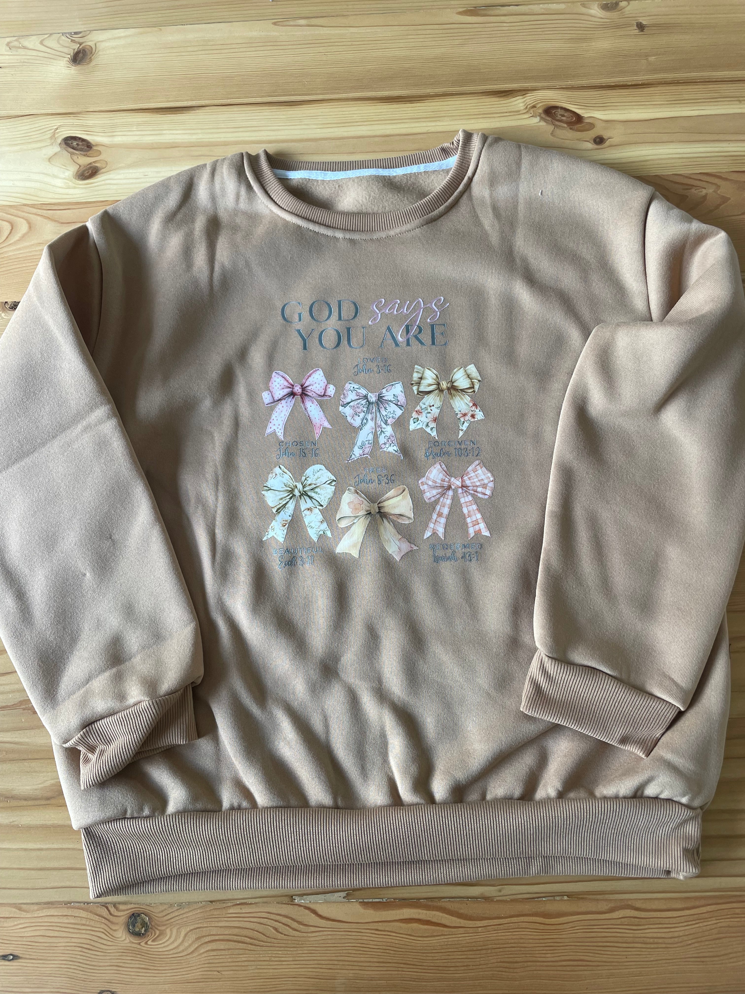 Beige Pullover “God Says You Are”