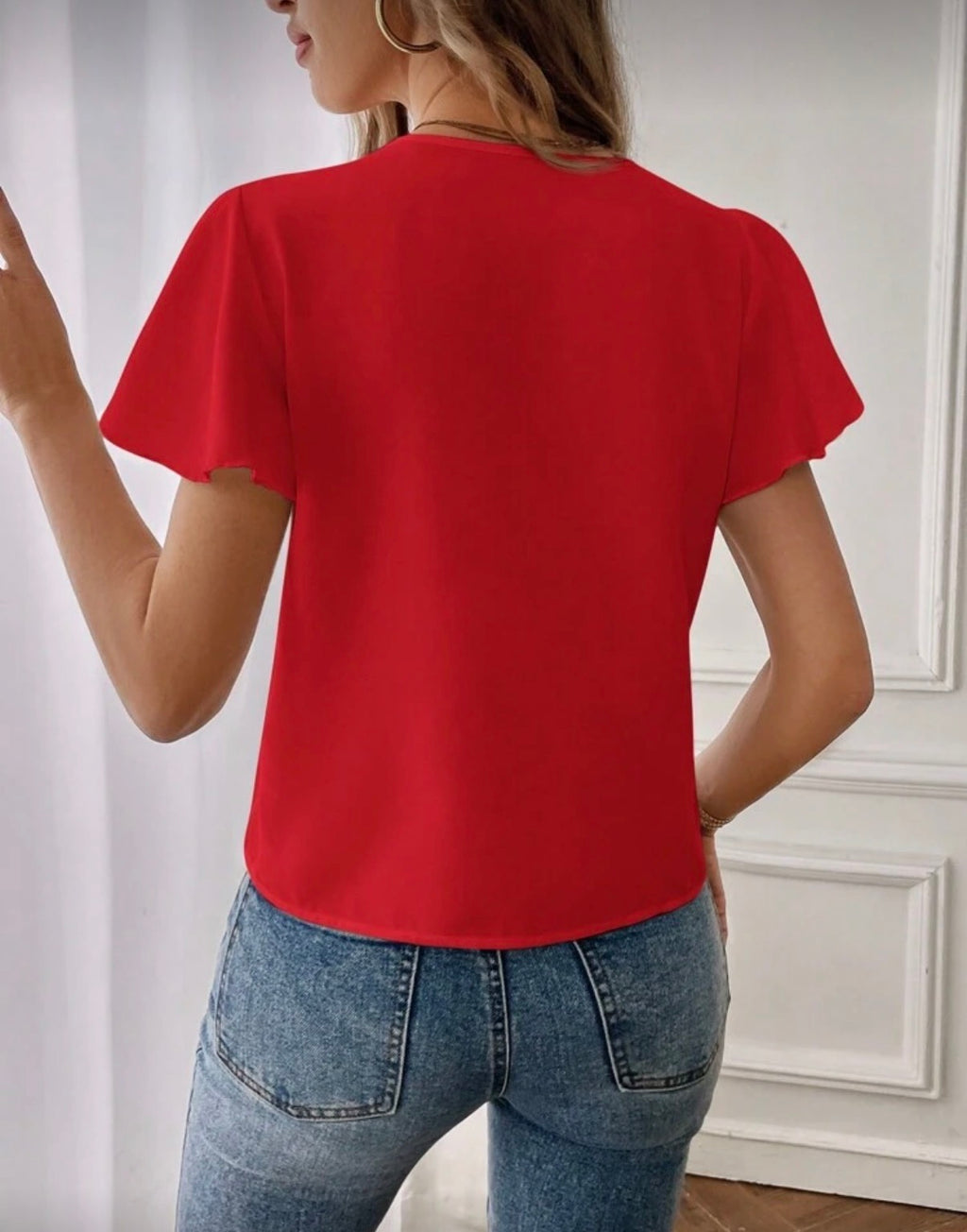 Red Butterfly Sleeve Blouse