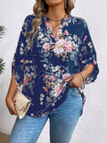 CURVE Blue Floral Boho Blouse