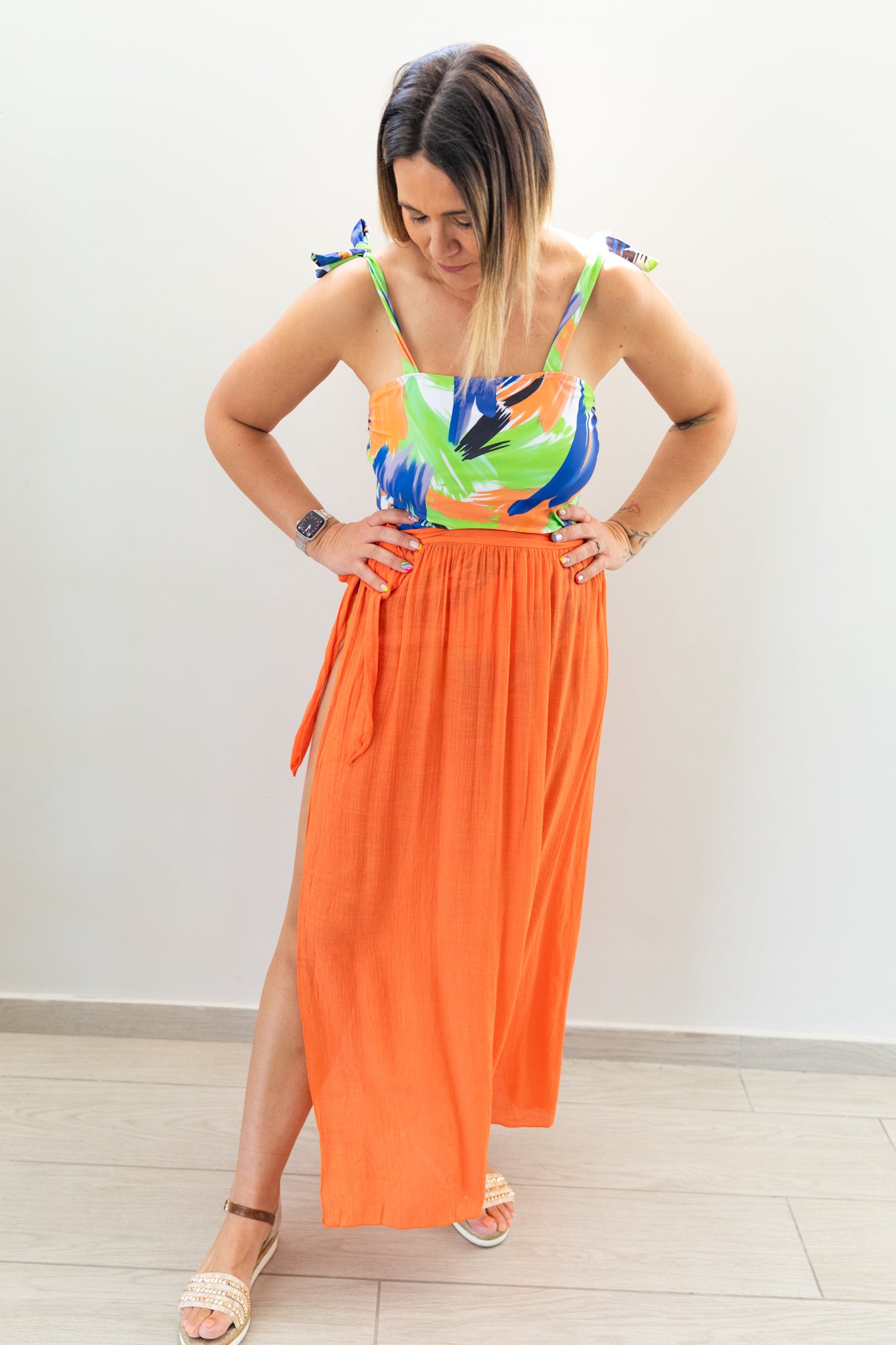 Orange Beachside Knot Cover-Up Skirt