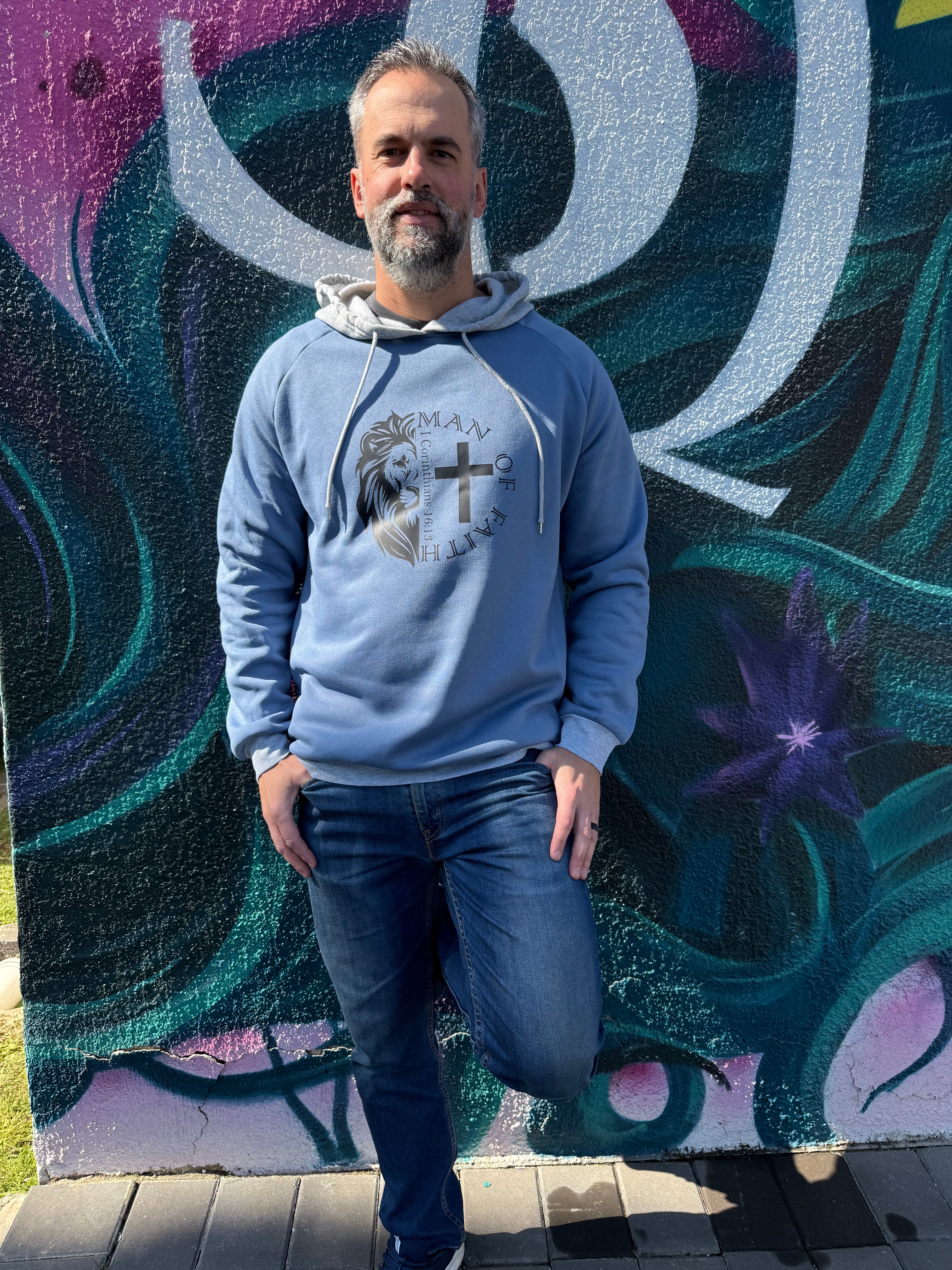 Man of Faith Thermal Lined Blue and Grey Hoodie