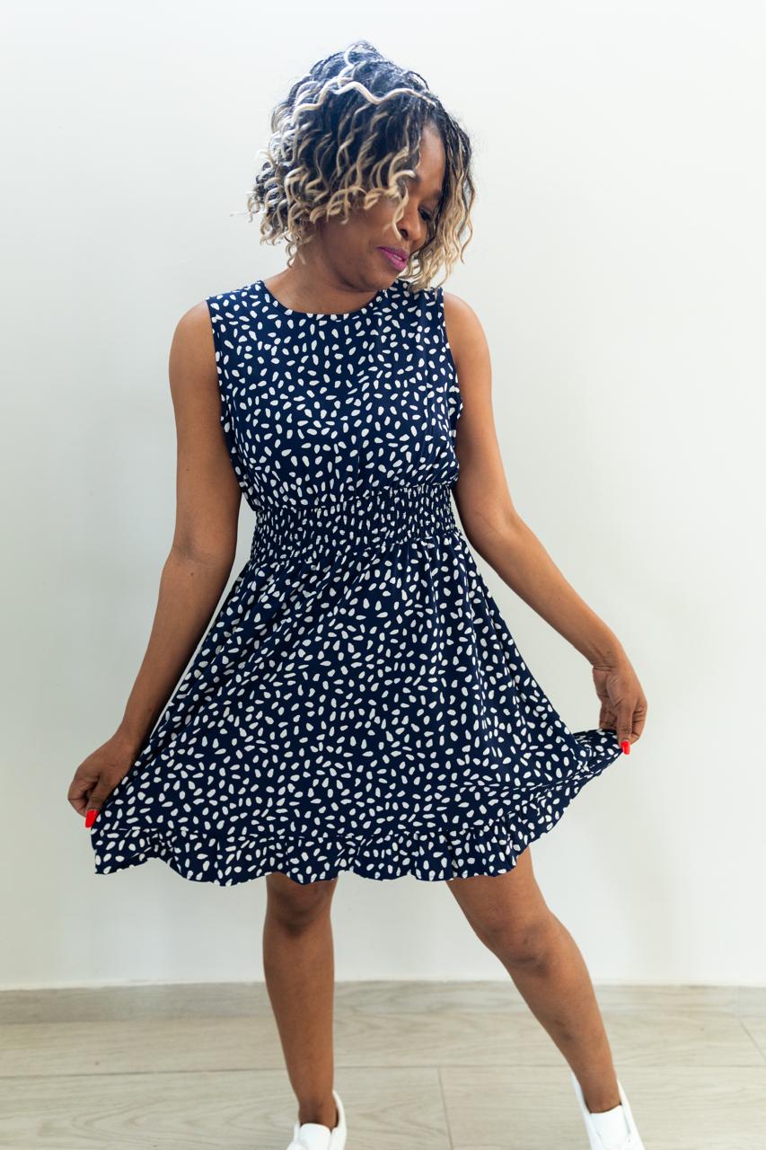 Navy Smocked Waist Sleeveless Mini Dress