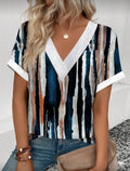 Abstract Stripe V-Neck T-Shirt