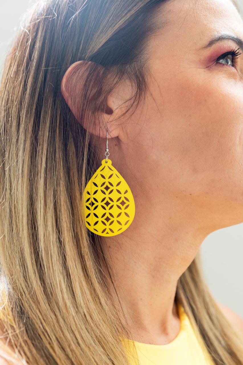 Tear Drop Wooden Painted Earrings