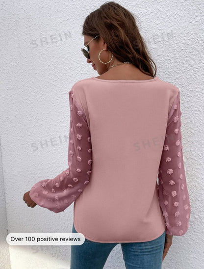 Dusty Pink Swiss Dot Bishop Sleeve Blouse (XS1) (S6) (M6) (L7) (XL5) (2XL5)