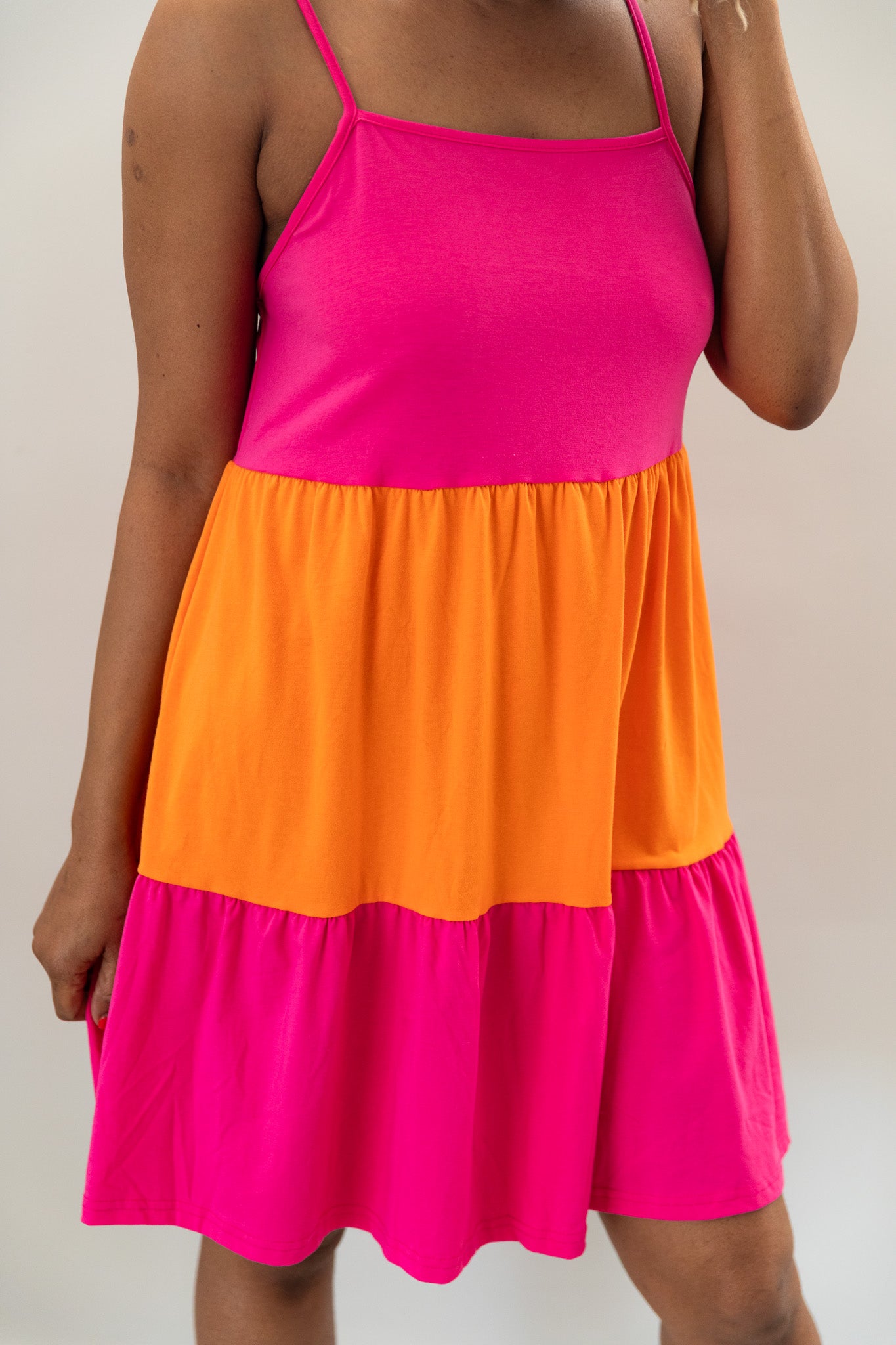 SHEIN VCAY Colorblock Ruffle Hem Cami Dress