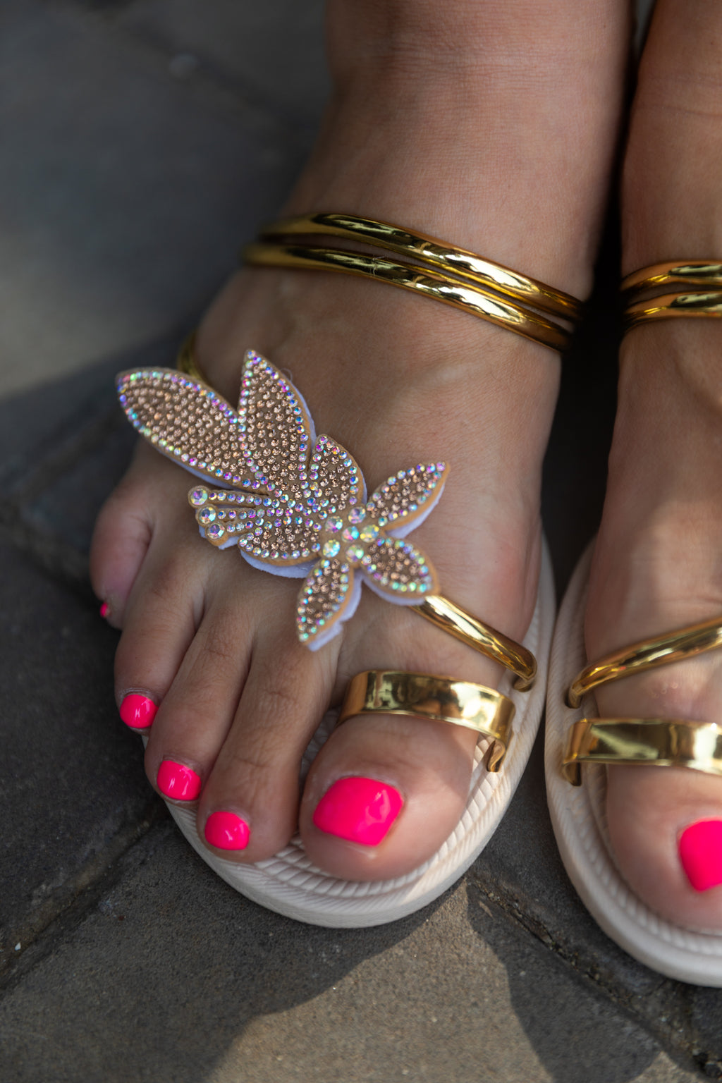 Gold-Maple-Leaf-Flat-Plexpand-Sandals-front