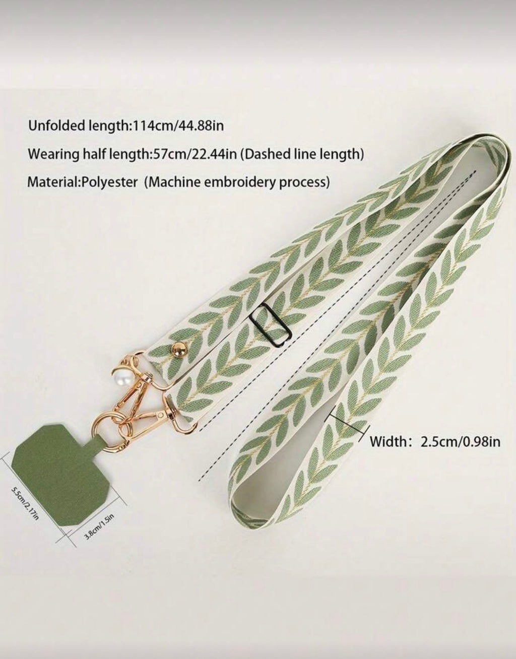 Adjustable-Long-Crossbody-Phone-Lanyard-Strap-Wide-Fabric-Pearl-Pendant-Green-side
