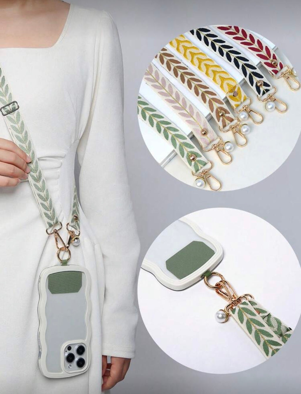 Adjustable-Long-Crossbody-Phone-Lanyard-Strap-Wide-Fabric-Pearl-Pendant-front