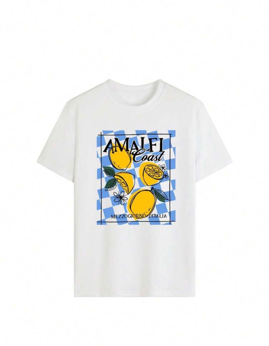 Amalfi-Coast-Lemon-Yellow-White-Graphic-T-Shirt-Front-lifestyle