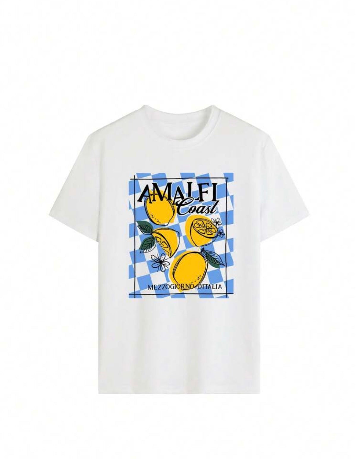 Amalfi-Coast-Lemon-Yellow-White-Graphic-T-Shirt-Front-lifestyle