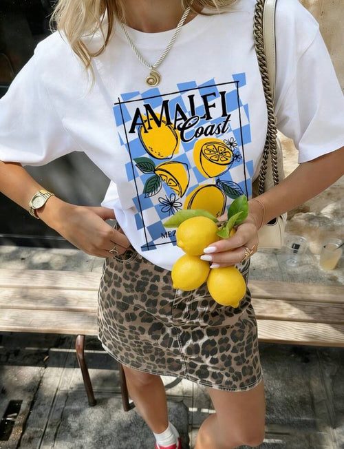Amalfi-Coast-Lemon-Yellow-White-Graphic-T-Shirt-Front