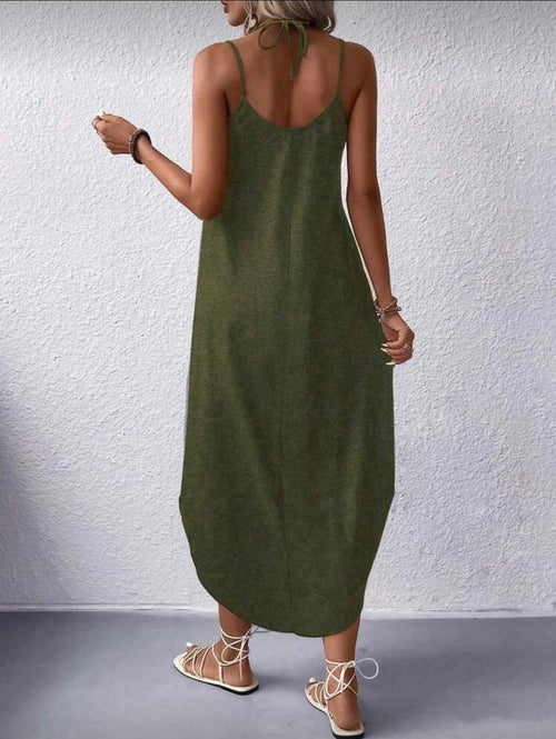Army-Green-Maxi-T-shirt-Dress-back