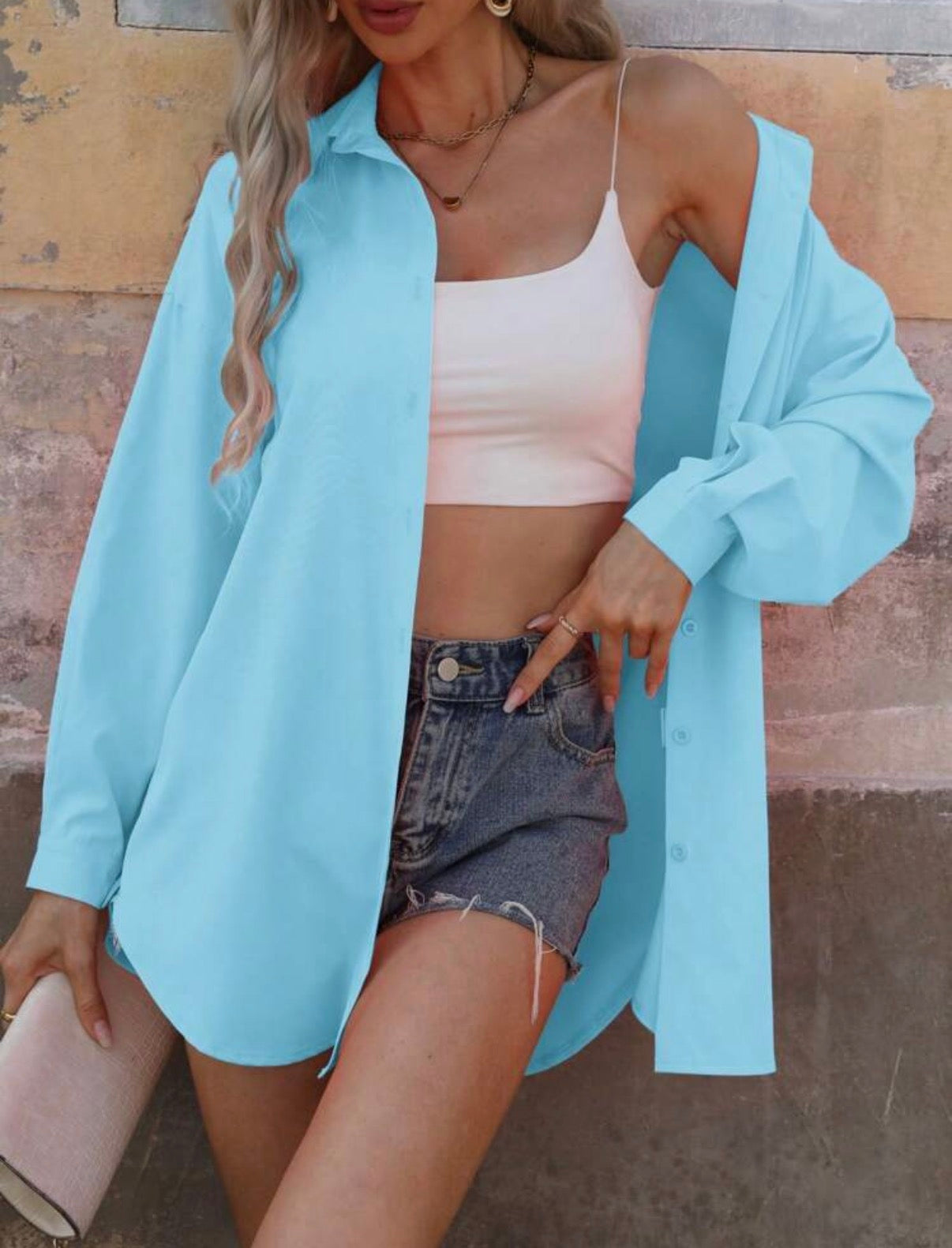 Baby-Blue-Oversized-Button-Up-Blouse-front