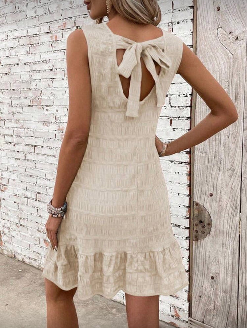 Beige-Back-Tie-Knee-Length-Dress-back