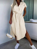 Beige-White-shirt-Stripe-Dress-front