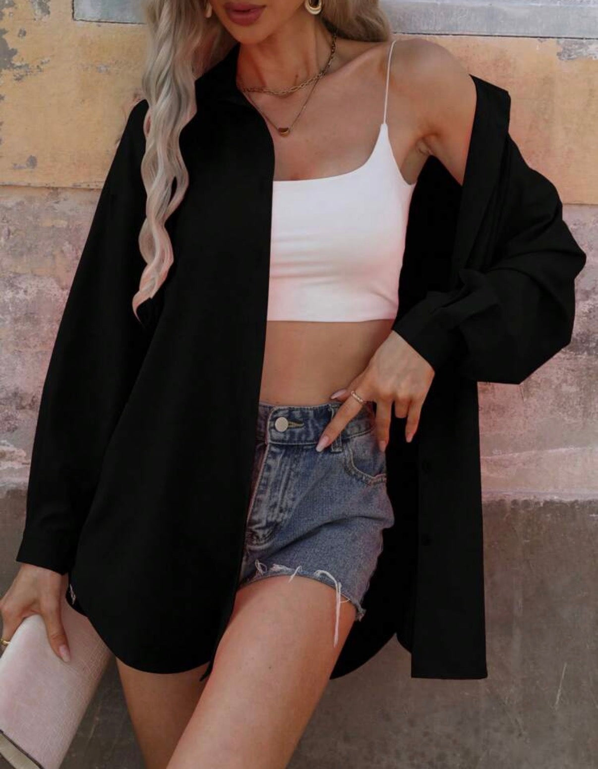 Black-Button-Up-Oversized-Blouse-front