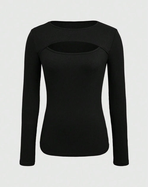 Black-Cut-Out-Ribbed-Long-Sleeve-Top-front-lifestyle