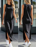 Black-Everyday-Basics-T-Shirt-Side-Slit-Maxi-Dress-front-back