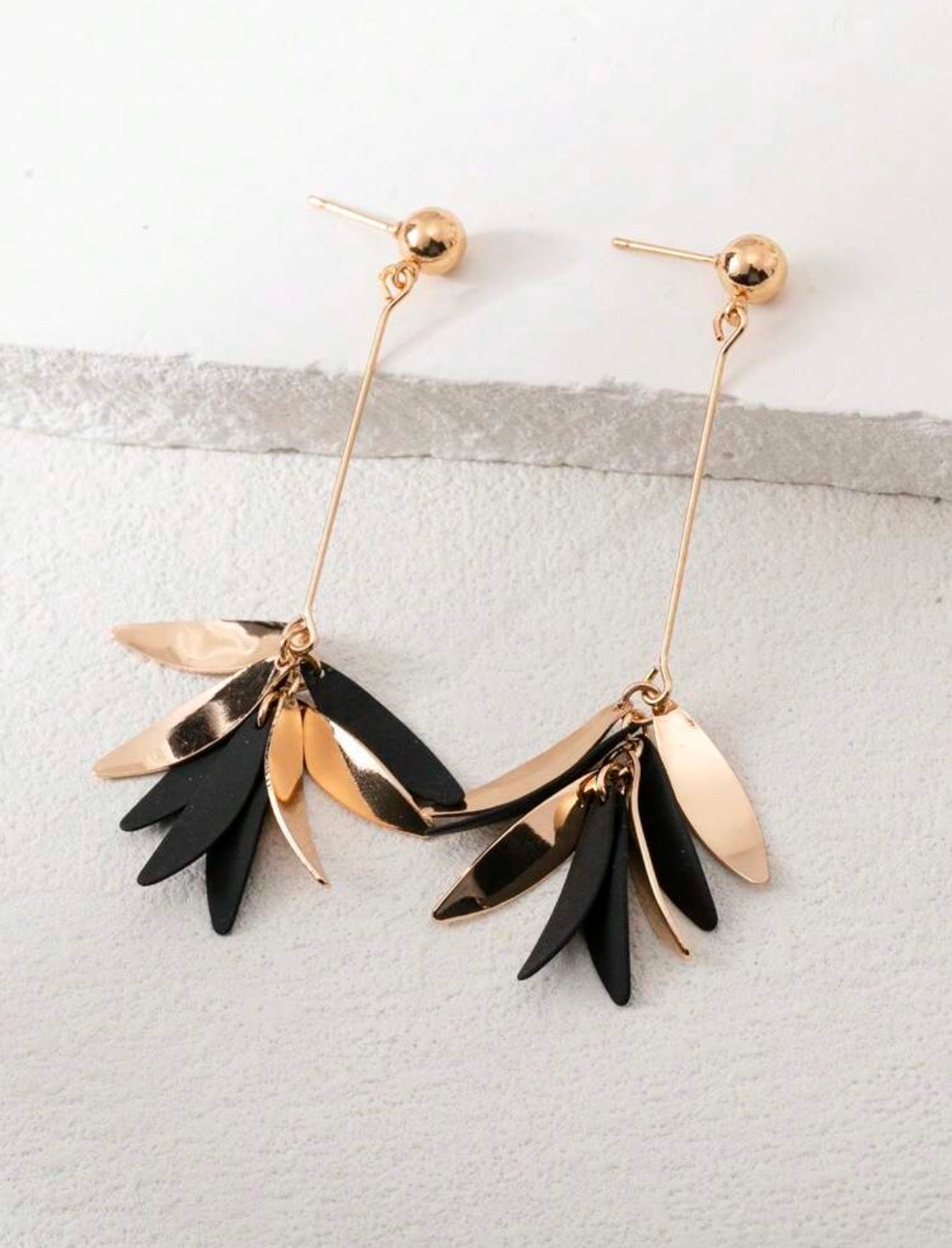 Black-Leaf-Cascade-Statement-Earrings-front