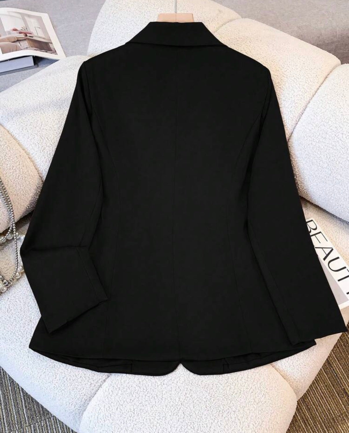 Black-One-Button-Classic-Tailored-Blazer-back