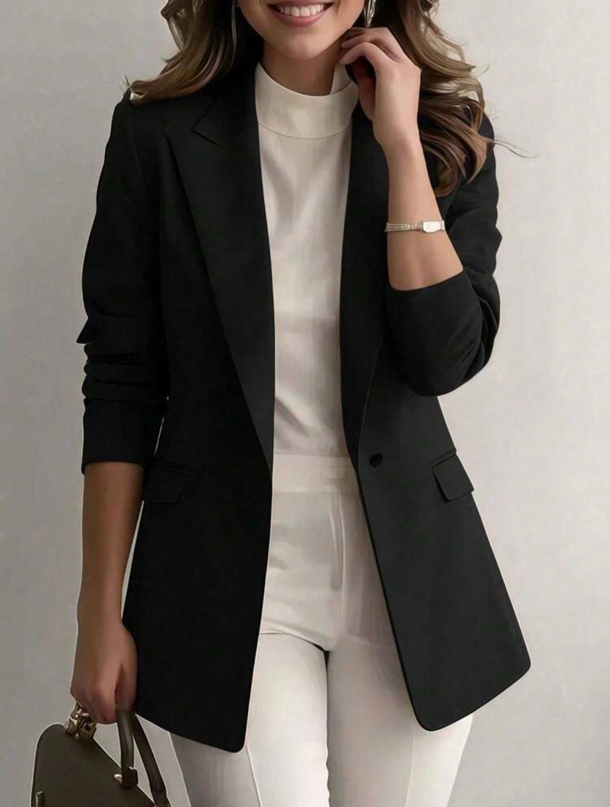 Black-One-Button-Classic-Tailored-Blazer-front
