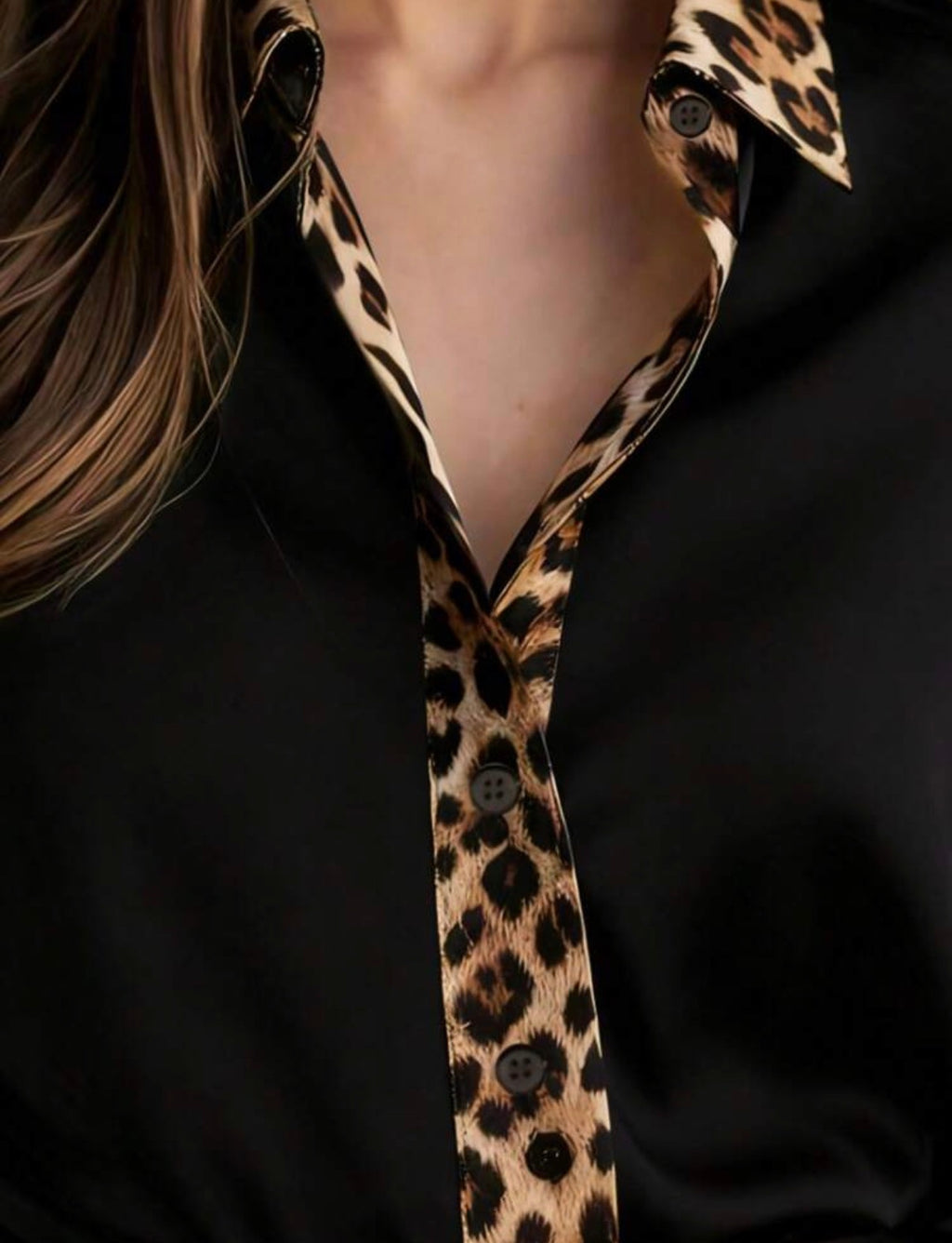 Black-Satin-Leopard-Print-Contrast-Blouse-front