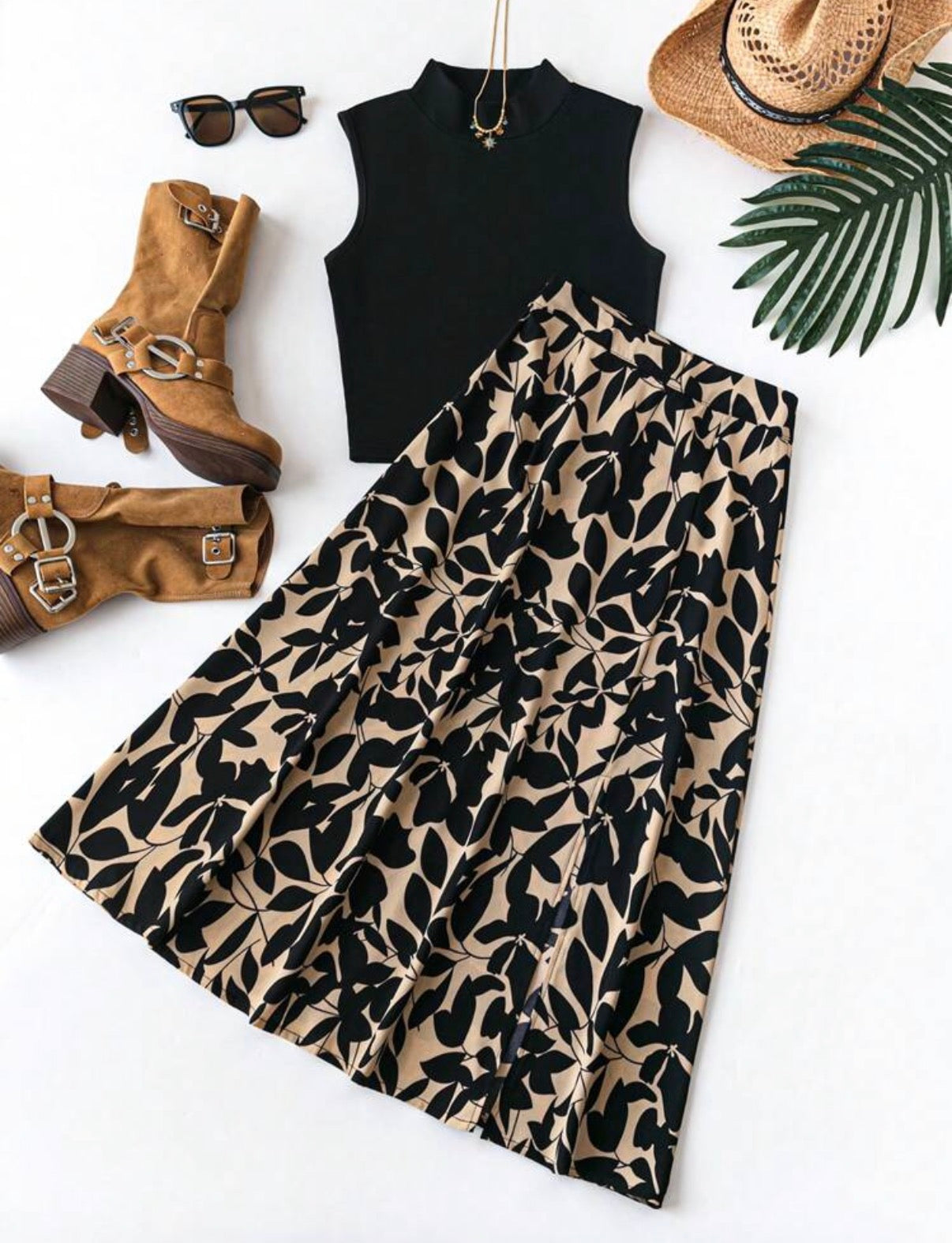 Black-Sleeveless-Neutral-Black-Maxi-Skirt-Botanical-Breeze-Two-Piece-Set-back
