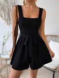 Black-Square-Neckline-Tie-Waist-Romper-front