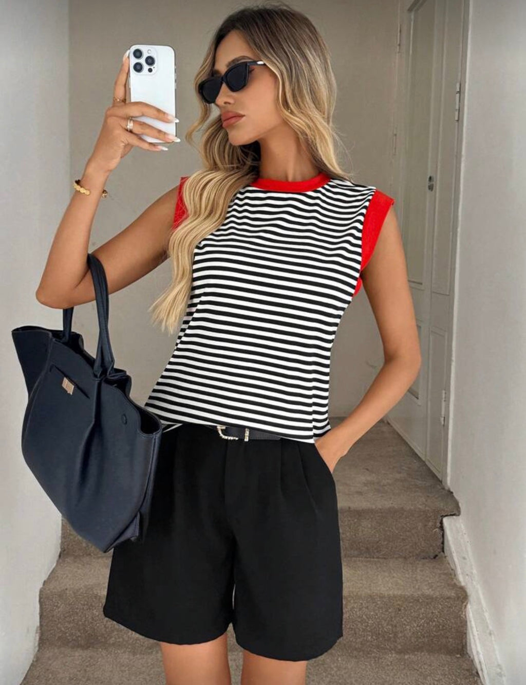 Black-Stripe-Contrast-Red-Trim-Tank-Top-front