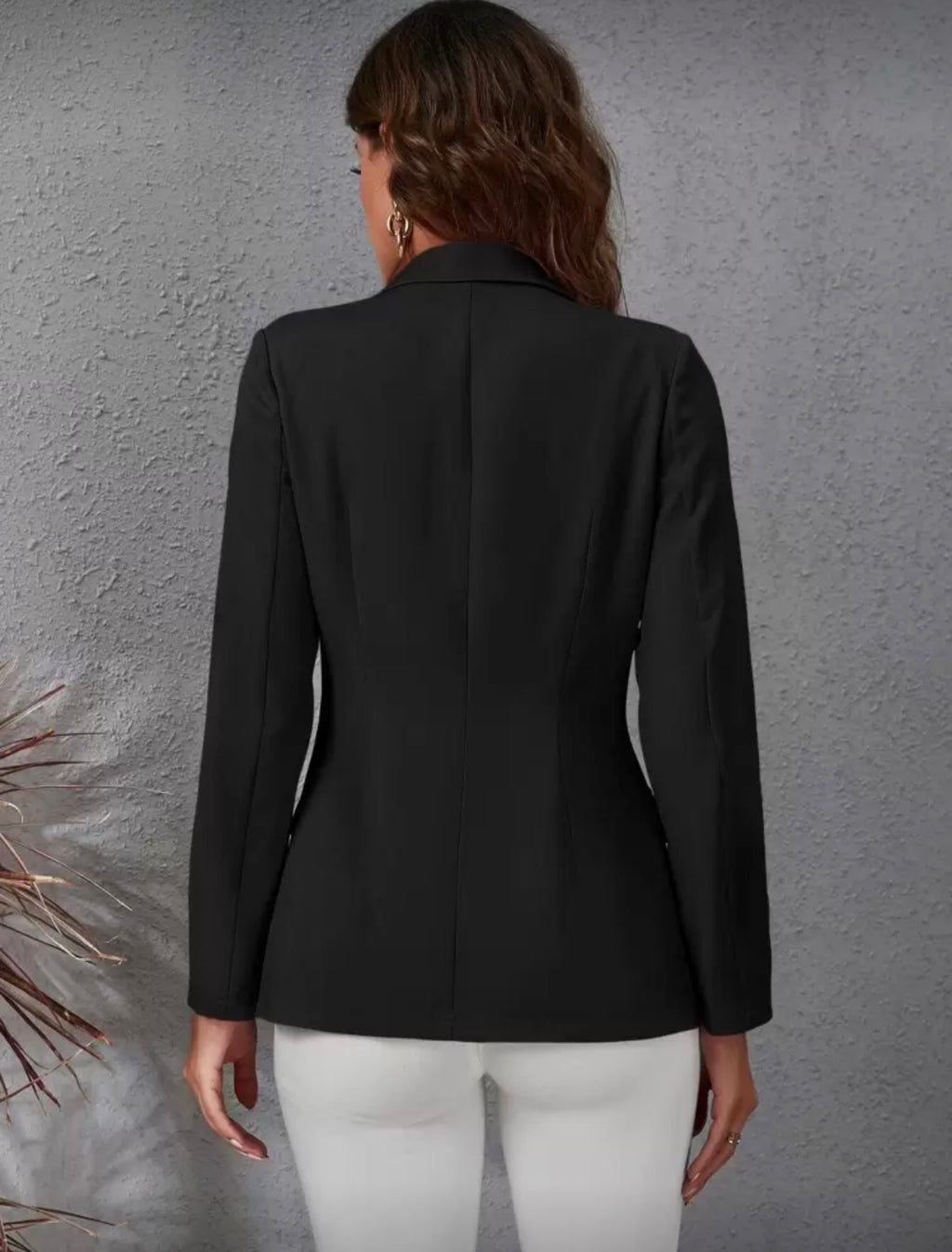 Black-Structured-Tailored-Fit-Double-Breasted-Lapel-Blazer – back