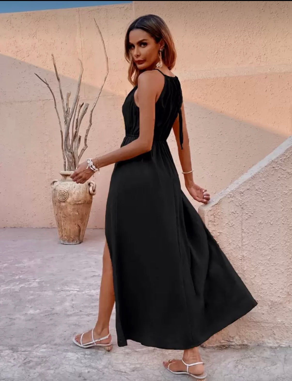 Black-Summer-Halter-Dress-back